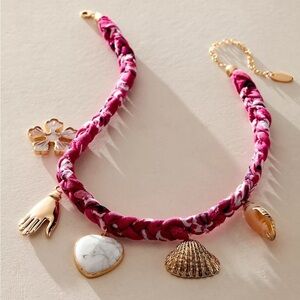 Free People Arianna Ost Sky Charm Necklace NWT. Pink Braided Bandana Necklace